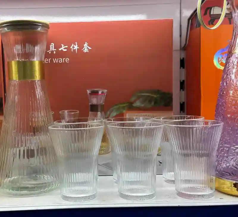 Набор для напитков Glass Water Ware: графин и 6 стаканов, жаропрочное рифленое с