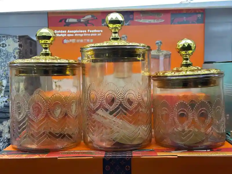 Набор банок для хранения Golden Auspicious Feathers, 3 шт., стекло и золото