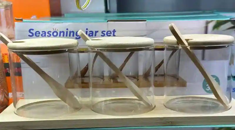 Набор банок для специй Seasoning jar set на бамбуковой подставке, 3 шт.