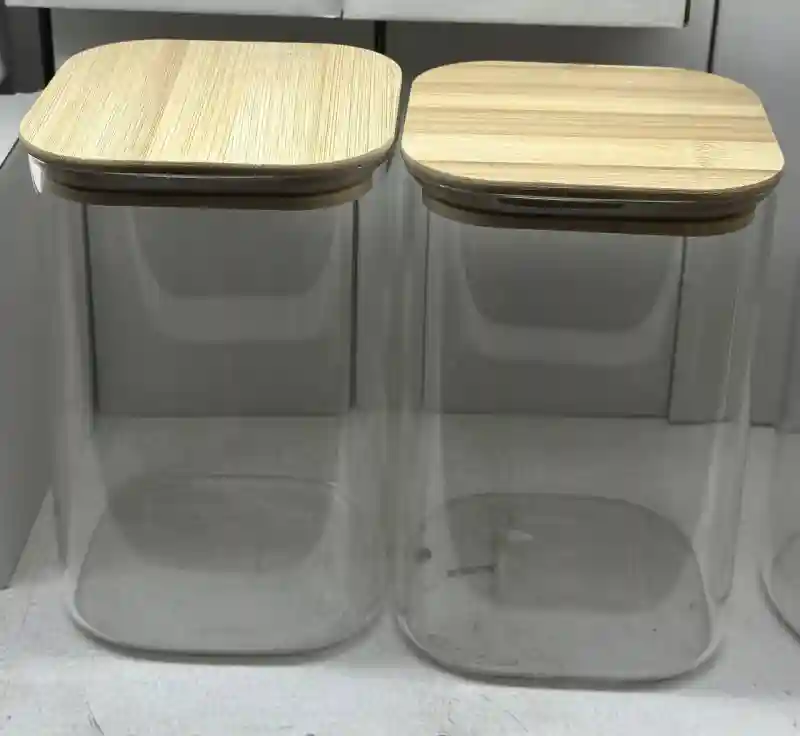 Набор стеклянных банок для хранения с бамбуковыми крышками, 2 шт., квадратные