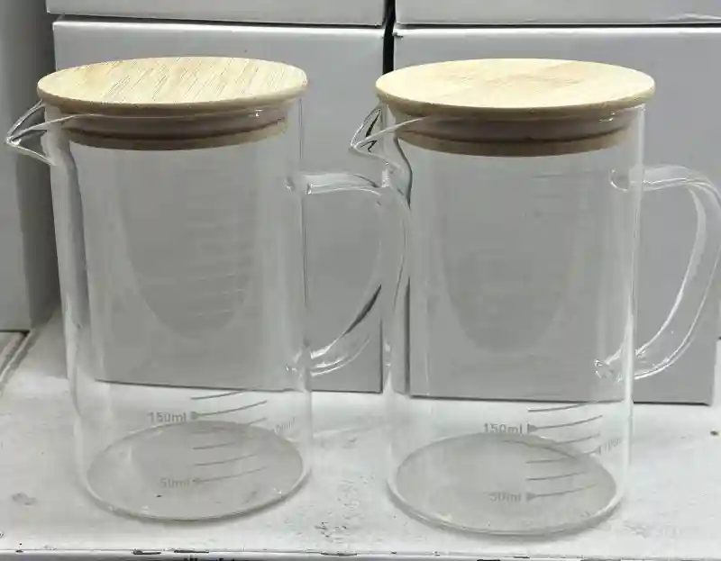 Стеклянный мерный кувшин с бамбуковой крышкой и ручкой, 350 мл