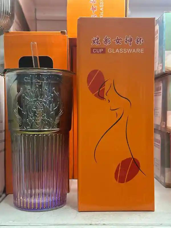 Стакан стеклянный Cup Glassware с трубочкой и крышкой, хамелеон