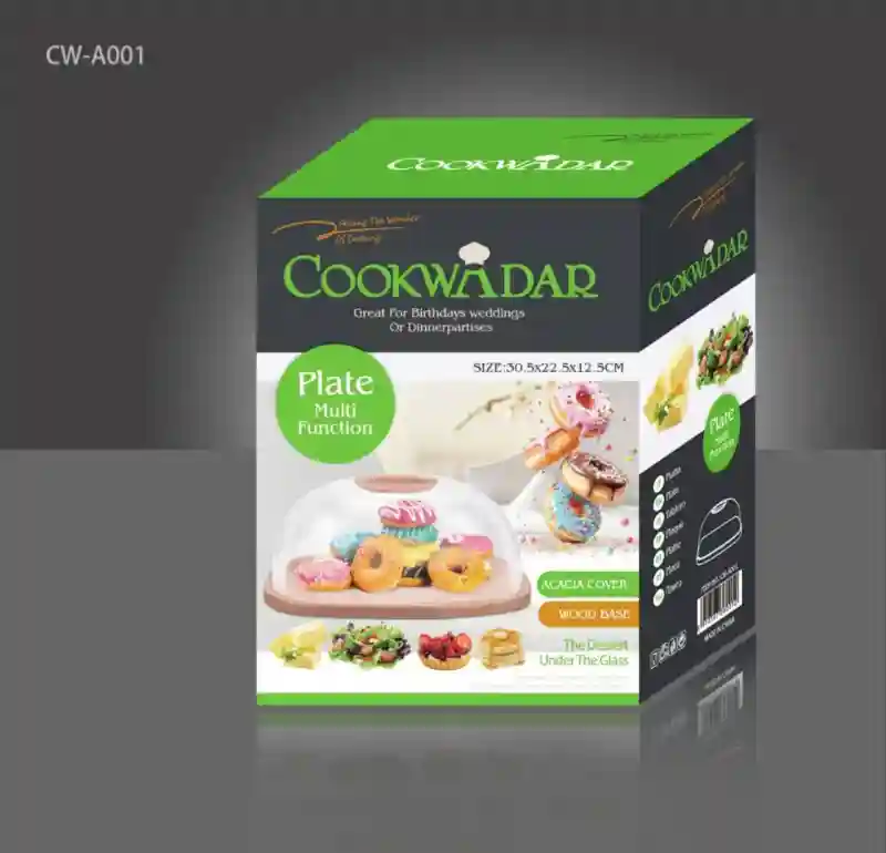 Блюдо для десертов Cookwadar CW-A001 с деревянным основанием и крышкой