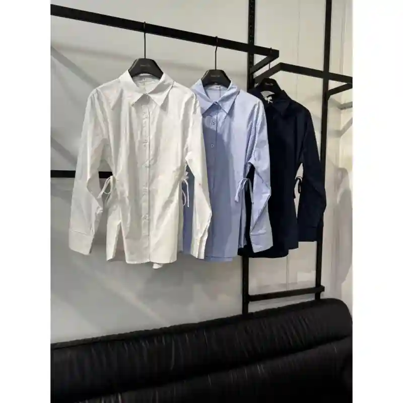 Женская рубашка с завязками по бокам - Тёмно-синяя S