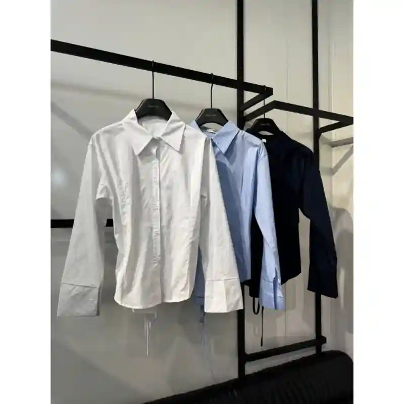 Женская рубашка с кулиской на талии - Тёмно-синяя M