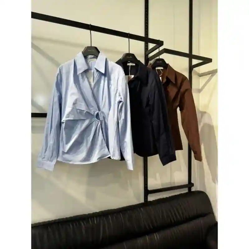 Женская рубашка с декоративной сборкой - Коричневая XL