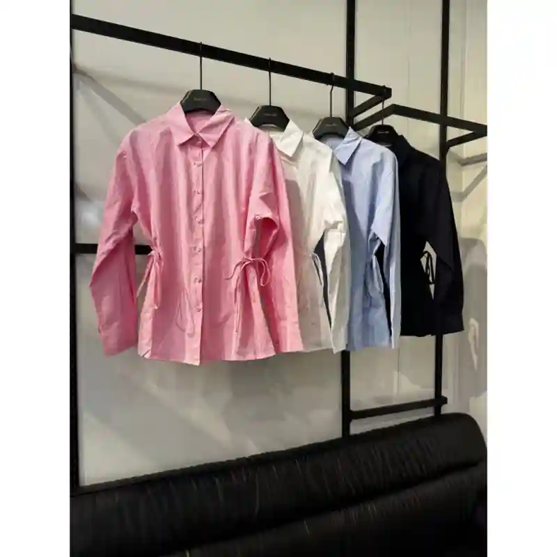 Женская рубашка с декоративной сборкой - Оливковая XL