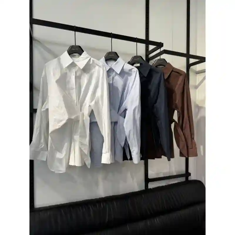 11974 - Женская рубашка с завязками спереди - Голубая L