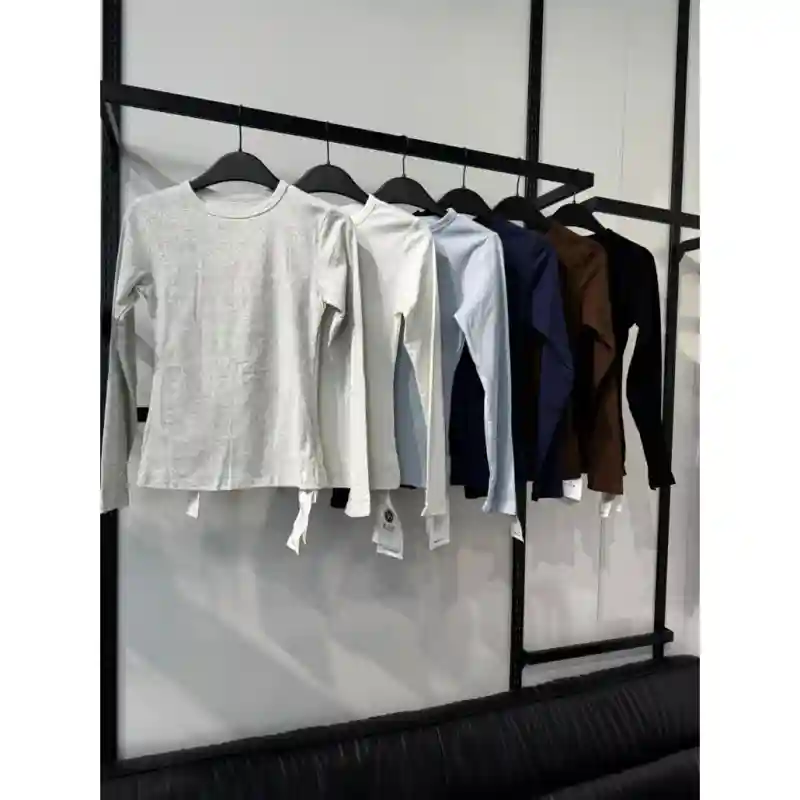 12084 - Женский базовый лонгслив с круглым вырезом - Кофейный L