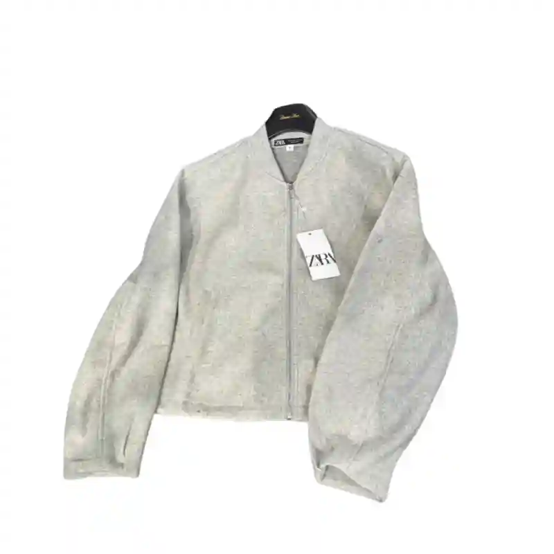 12101 - Женский тёплый бомбер на молнии - Серый S