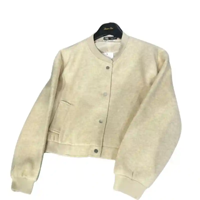 12116 - Женский тёплый бомбер на кнопках - Светло-серый M