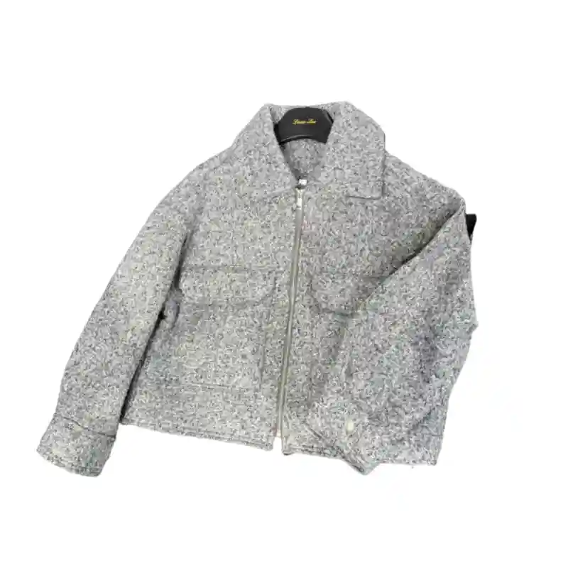 12134 - Женский тёплый бомбер на молнии - Светло-серый (фактурный) XS