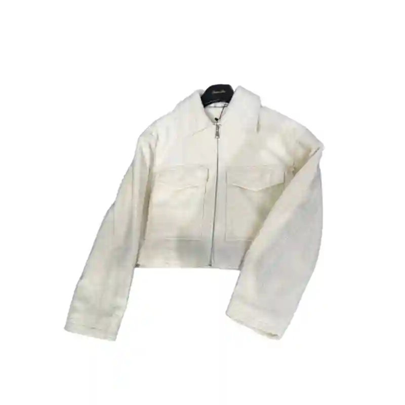 12149 - Женский тёплый бомбер на молнии - Молочный (модель 2) L