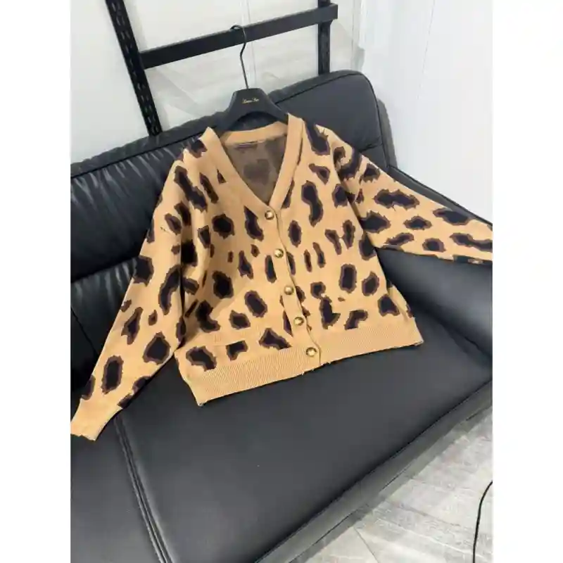 12218 - Женский кардиган с леопардовым принтом - Песочный, размер стандарт оверс