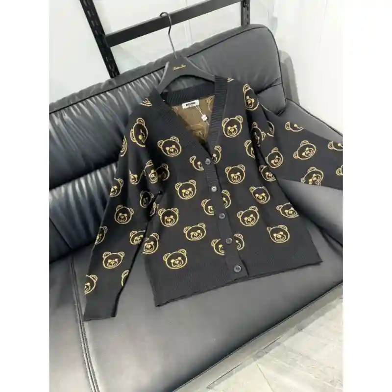 14151 - Женский кардиган - Чёрный с мишками, размер стандарт оверсайз