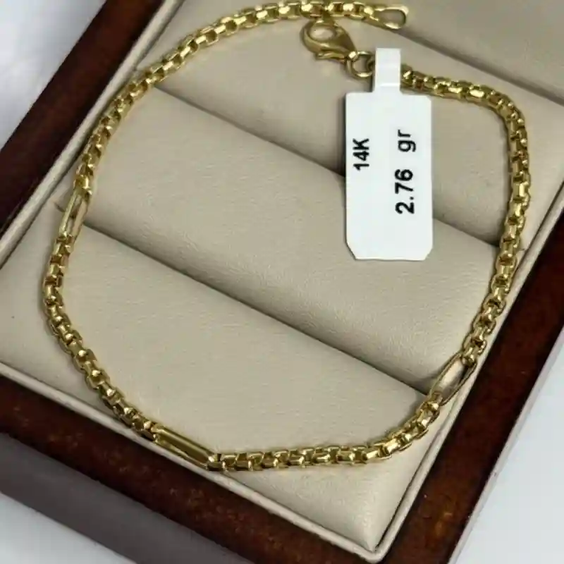 14635 Браслет из золота 14К с фигурным плетением