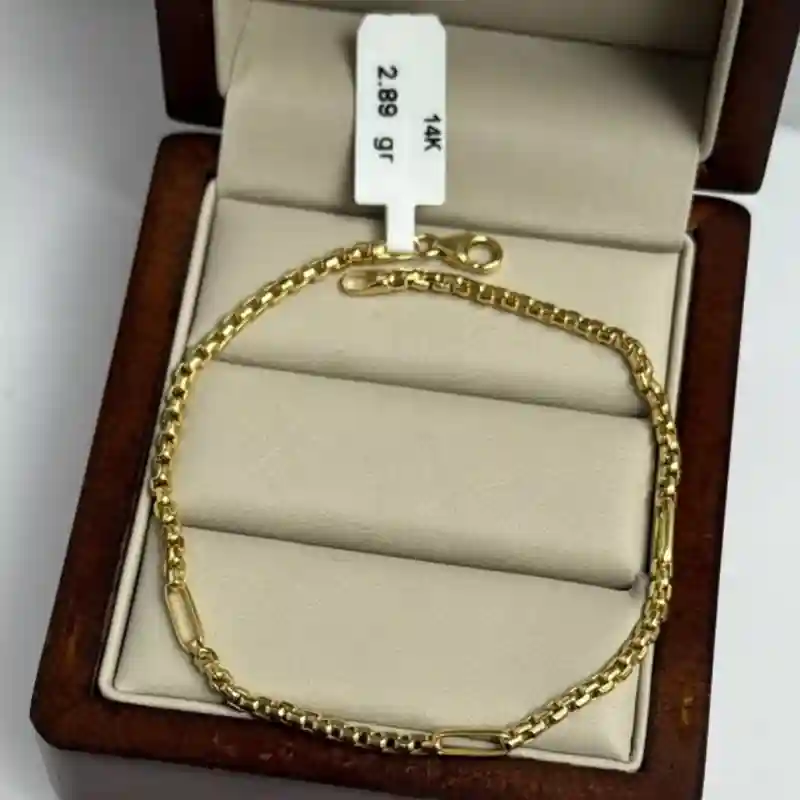 14636 Золотой браслет 14К с комбинированным плетением