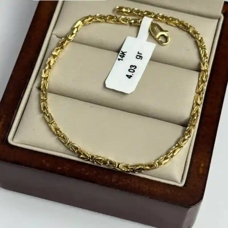 14637 Золотой браслет 14К с плотным фигурным плетением