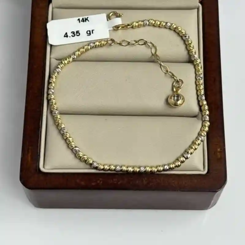 14639 Золотой браслет 14К с комбинированными витыми звеньями