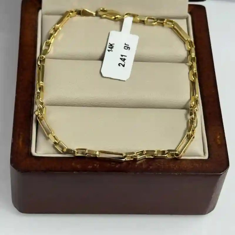 14641 Золотой браслет 14К с прямоугольными звеньями