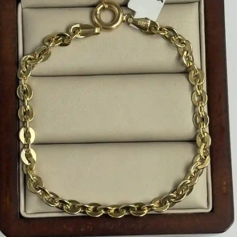 14642 Золотой браслет 14К с плоскими овальными звеньями