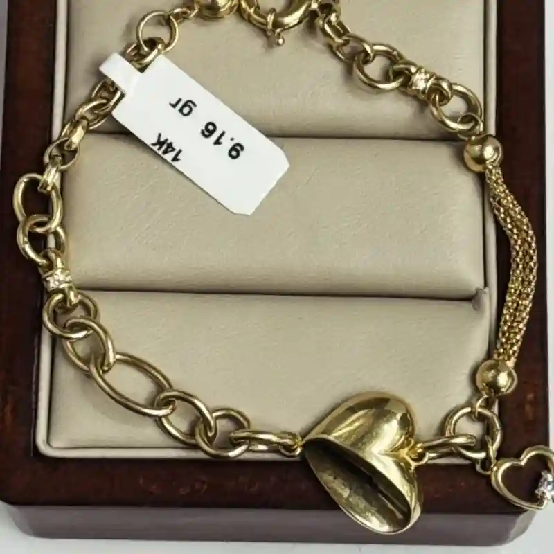 14644 Золотой браслет 14К с подвеской-сердцем