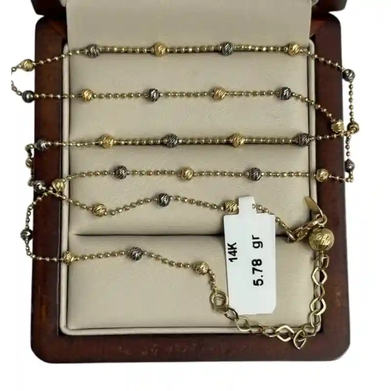 14652 Цепочка из золота 14К с комбинированными шариками 55 см