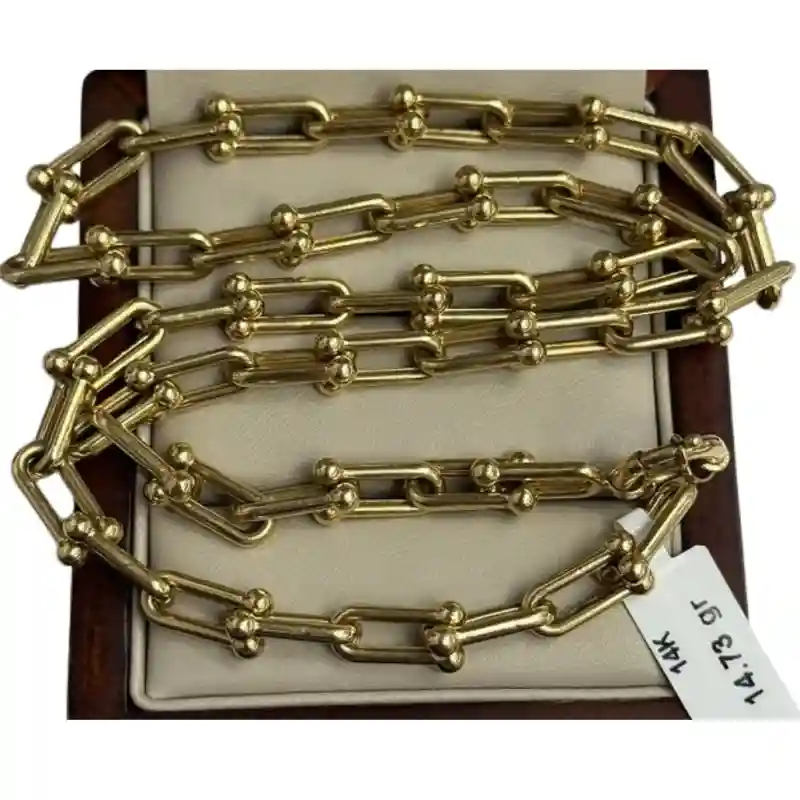 14666 Цепочка из жёлтого золота 14К, дизайнерское плетение с шариками, 50 см