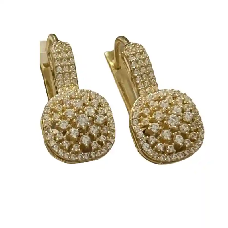 14668 Серьги из жёлтого золота 14К с фианитами, 6,45 г