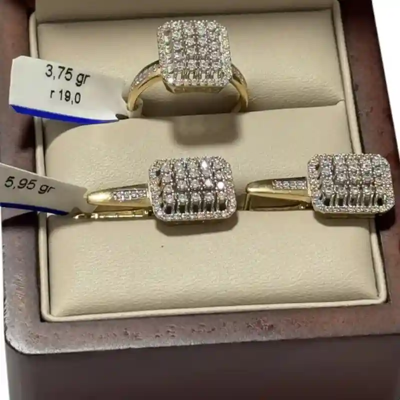 14671 Комплект из жёлтого золота 14К с фианитами (кольцо + серьги)