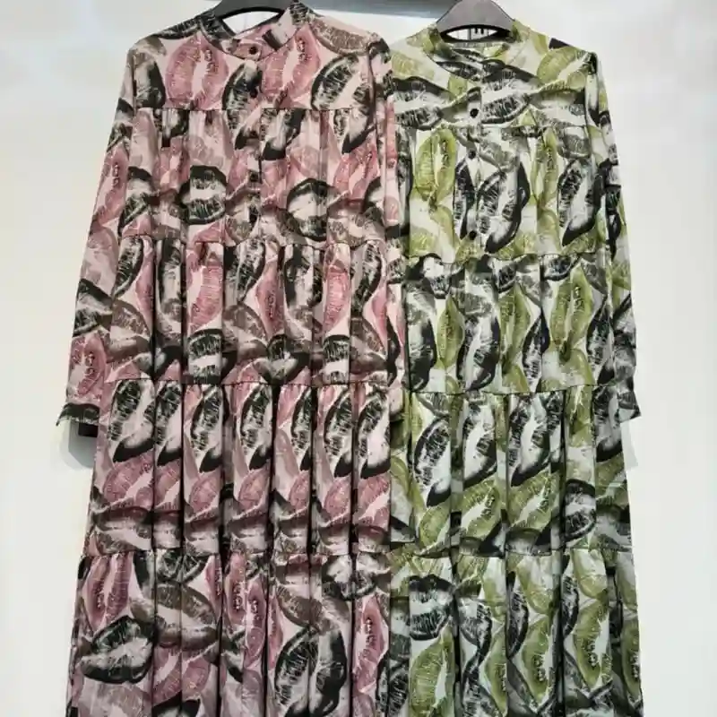 14870 - Шикарное платье шёлк - Розовое с абстракцией 52