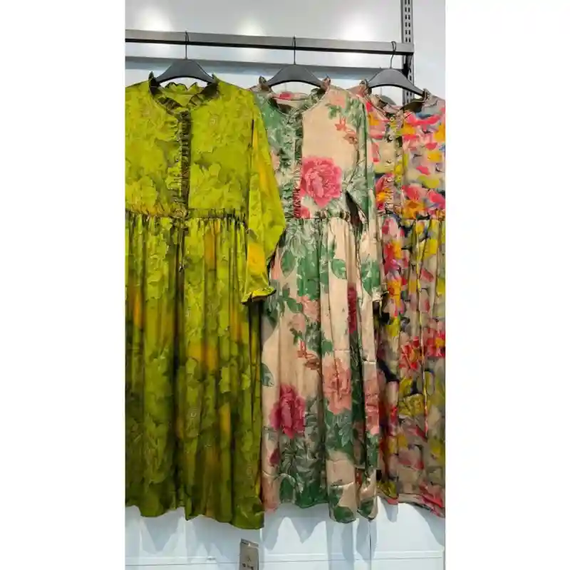 14893 - Шикарное шёлковое платье - Бежевое с розами 50