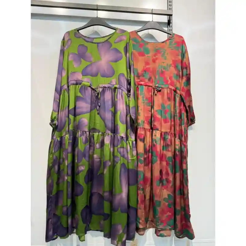 14927 Шикарное платье шёлк - Зелёное с фиолетовыми цветами 46