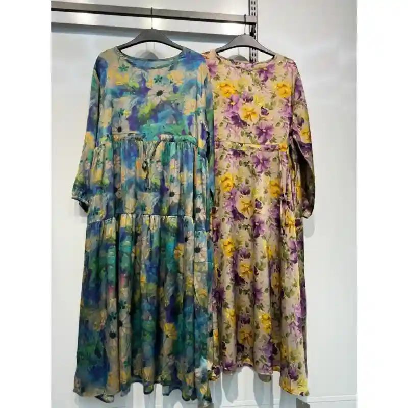 14940 Шикарное платье шёлк - Голубое с жёлтыми цветами 48