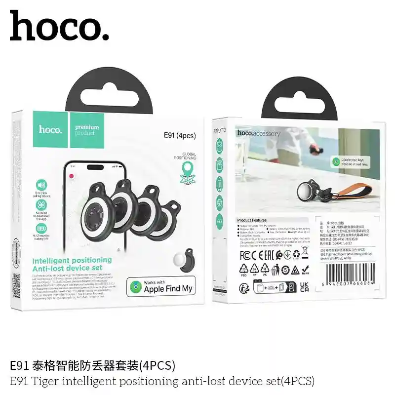Набор умных меток-трекеров Hoco E91 Tiger (Apple Find My) 4 шт. черный