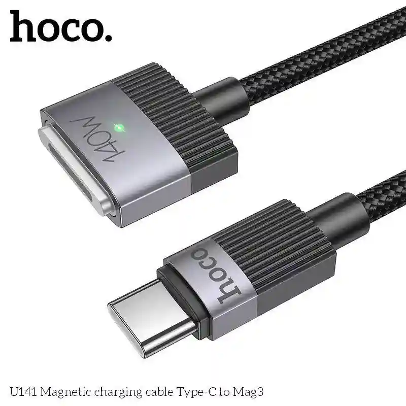 Кабель HOCO U141 USB-C to Mag3, магнитный, 140W, 1.8 м, для Apple MacBook, чёрны