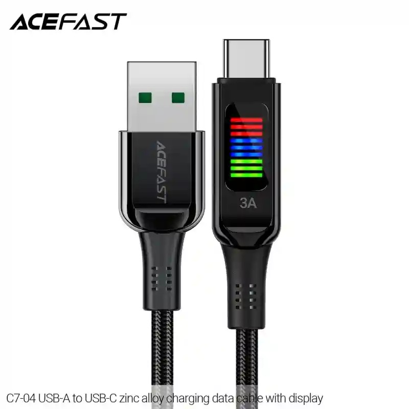 Кабель ACEFAST C7-04 USB-A → USB-C, 3A, 1.2 м, плетёный, с LED-дисплеем