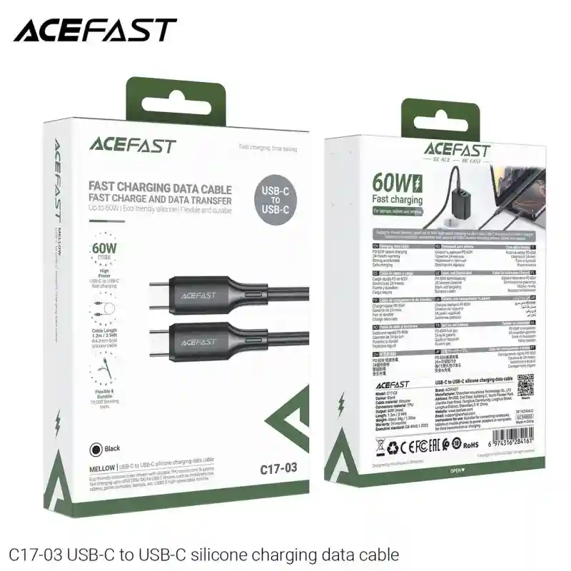 Кабель USB-C - USB-C ACEFAST C17-03 Mellow 60W (1.2м, Black)