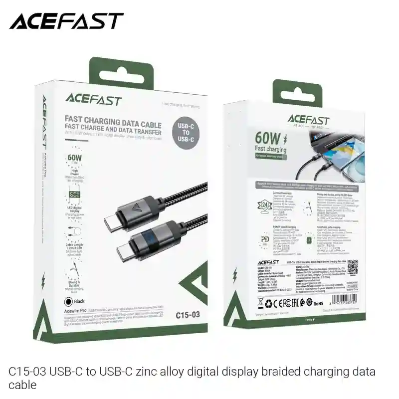 Кабель USB-C - USB-C ACEFAST C15-03 Acewire Pro с LED-дисплеем
