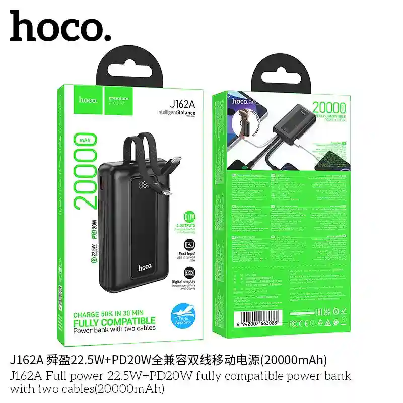 Внешний аккумулятор Hoco J162A Full Power (20000mAh) с двумя кабелями PD 20W / Q