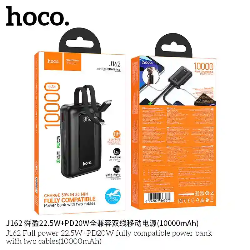 Внешний аккумулятор Hoco J162 Full Power (10000mAh) со встроенными кабелями PD 2