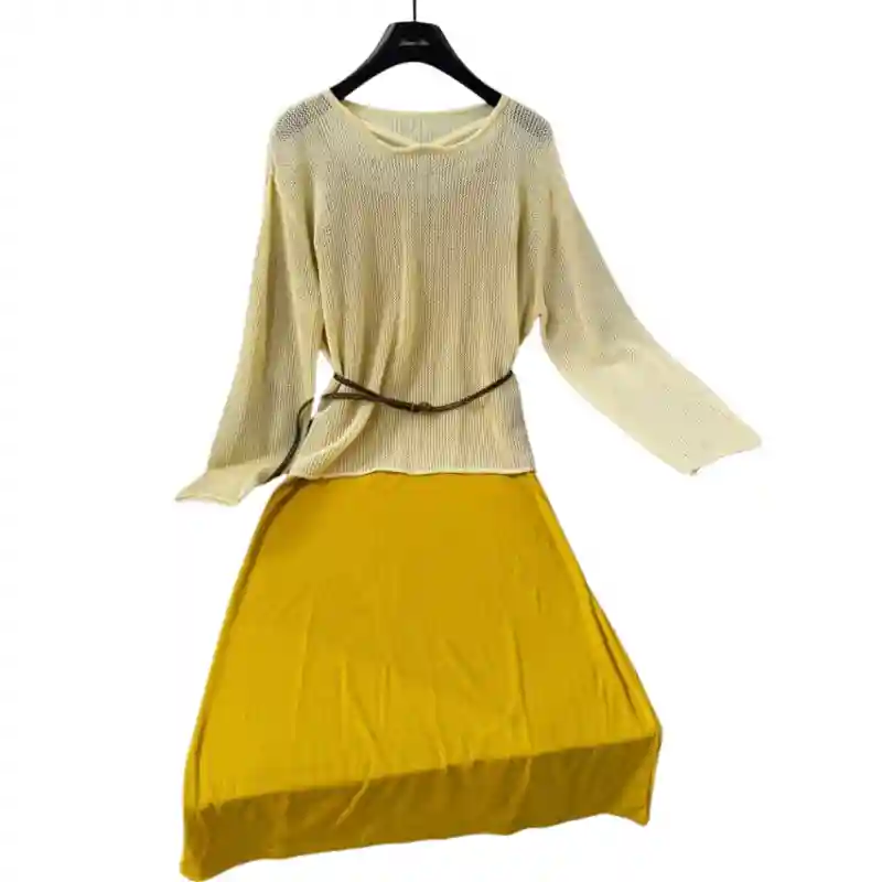 18209 Классная двойка Жёлтая сетка + горчичное платье размер Стандарт