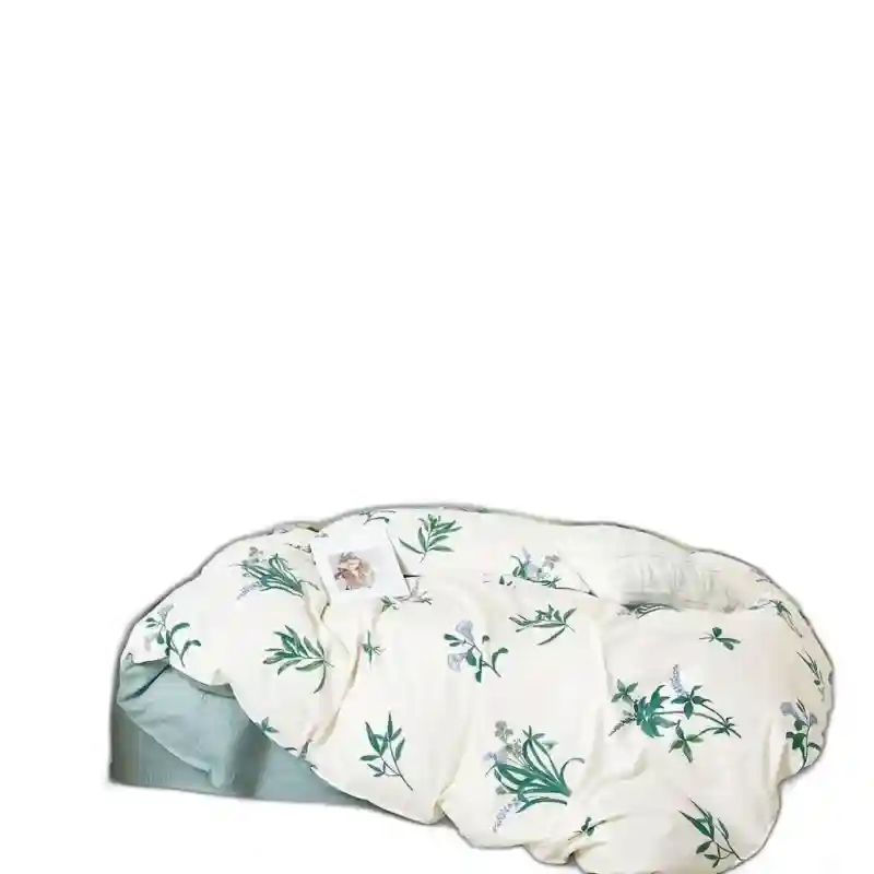 18213 Комплект постельного белья (белое с зелёными листьями)