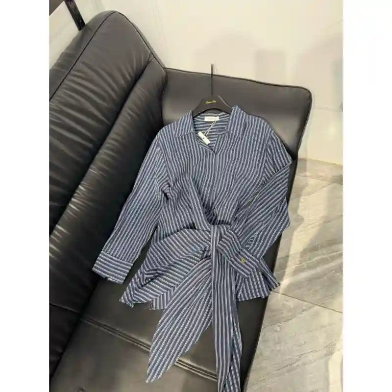 21359 Стильная рубашка на запах Синяя в полоску 48