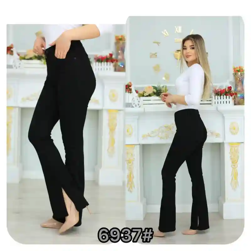 Чёрные клёш джинсы с разрезом стрейтч 28