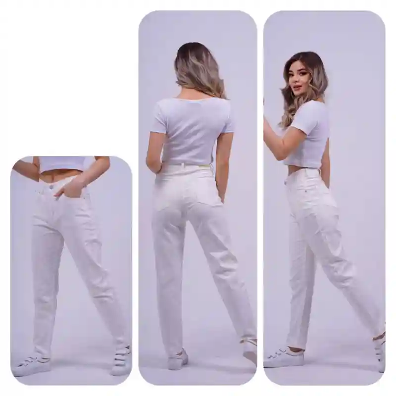 Белые мом джинсы стрейтч 25