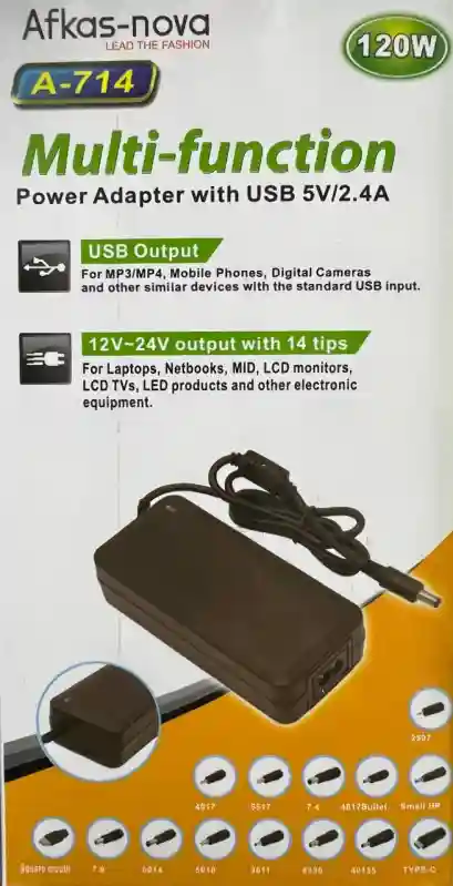 Универсальный блок питания Afkas-nova A-714, 120W (12V–24V + USB)