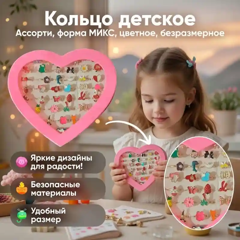 Кольцо детское, ассорти, форма MIX, цветное, безразмерное