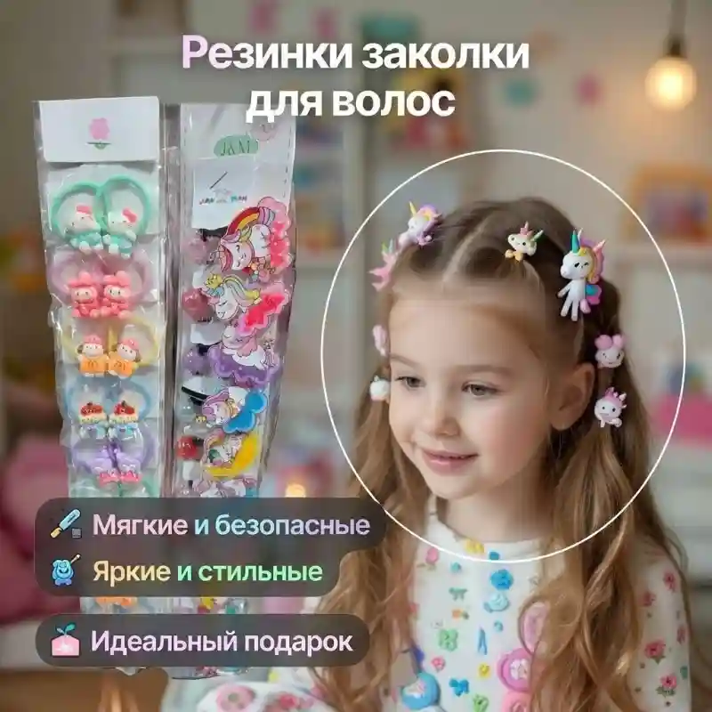 Резинки и заколки для волос детские, набор, цветные
